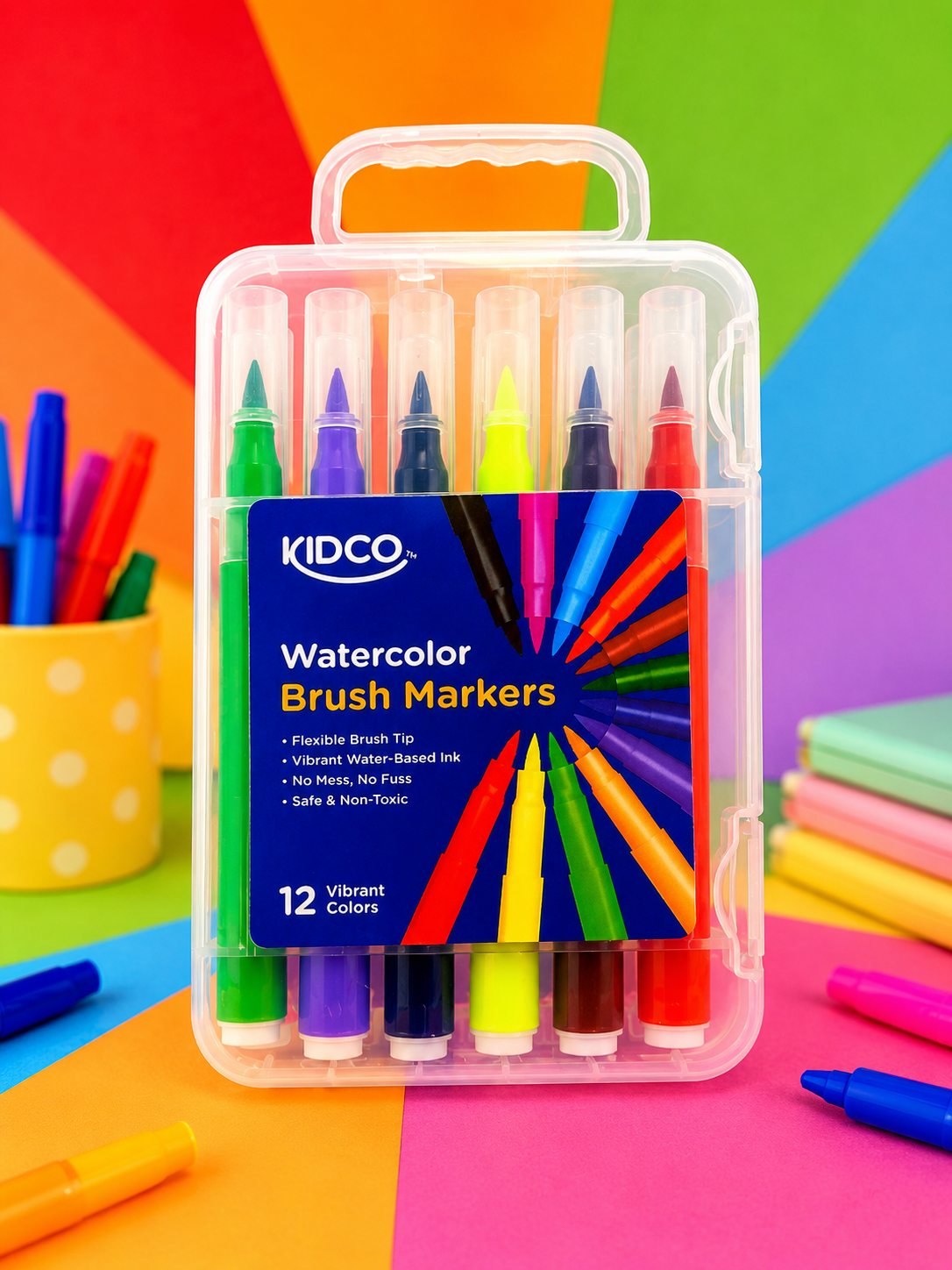 KIDCO Watercolor Brush Markers – 12 Vibrant Colors