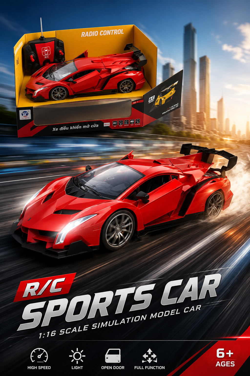 RC Sports Car 1:16 Scale Simulation Model with remote control