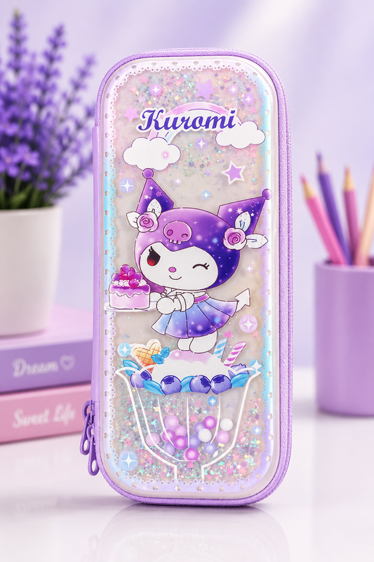 Kawaii Glitter Pencil Pouch - Purple Kuromi Edition
