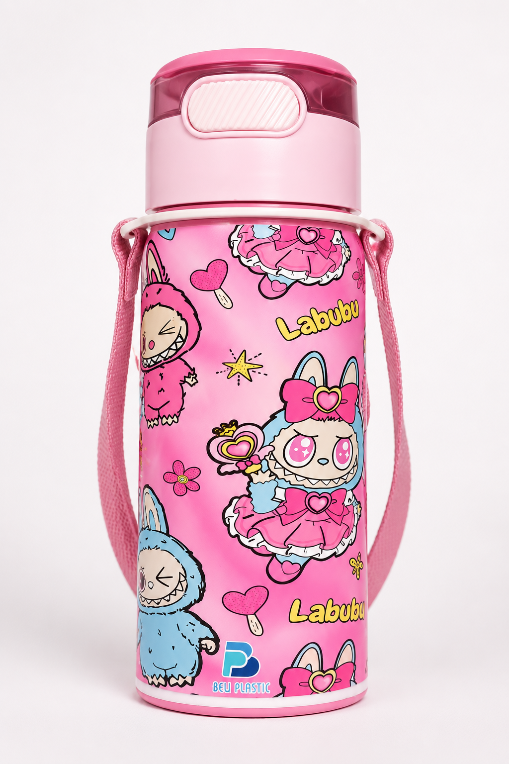 Beu Plastic Labubu Kids Water Bottle Pink
