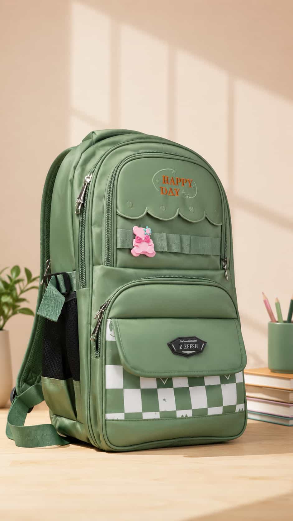Z Zeesh Happy Day Kids School Backpack - Green