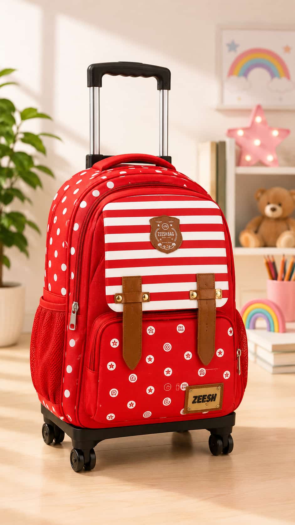 Zeesh Bag Girls Trolley School Bag with Wheels - Red