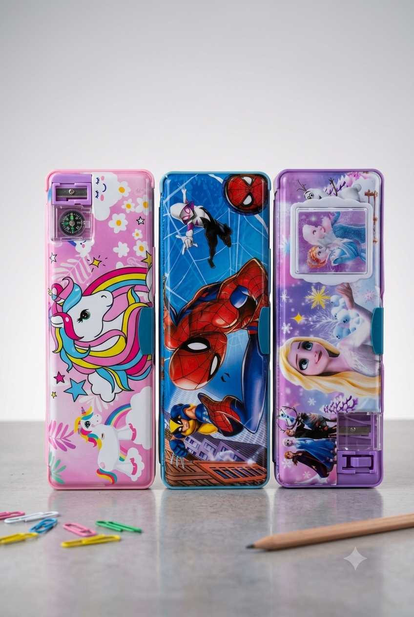 Multi-Function Pencil Box with Calculator – Unicorn, Spiderman & Frozen Designs