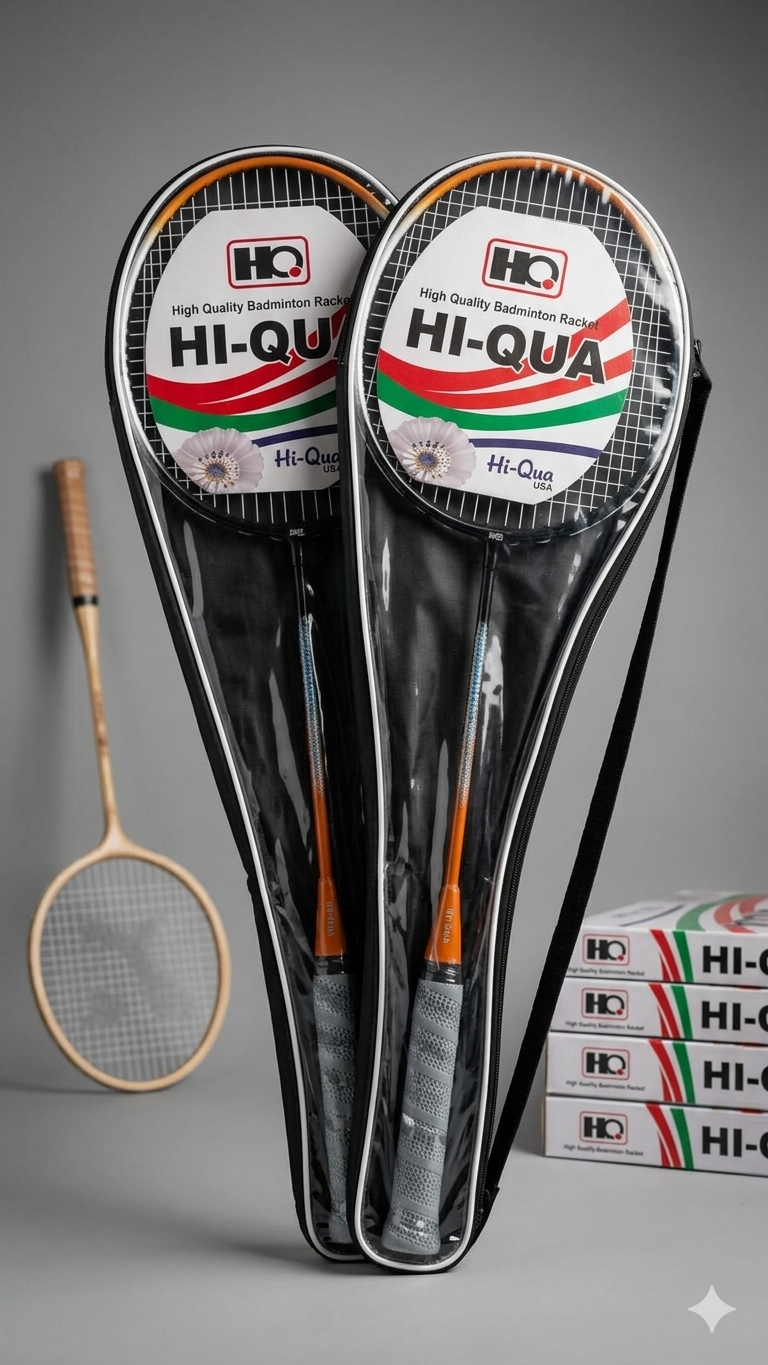 Hi-Qua Premium High-Quality Badminton Rackets (Twin Pack with Transparent Face Covers)