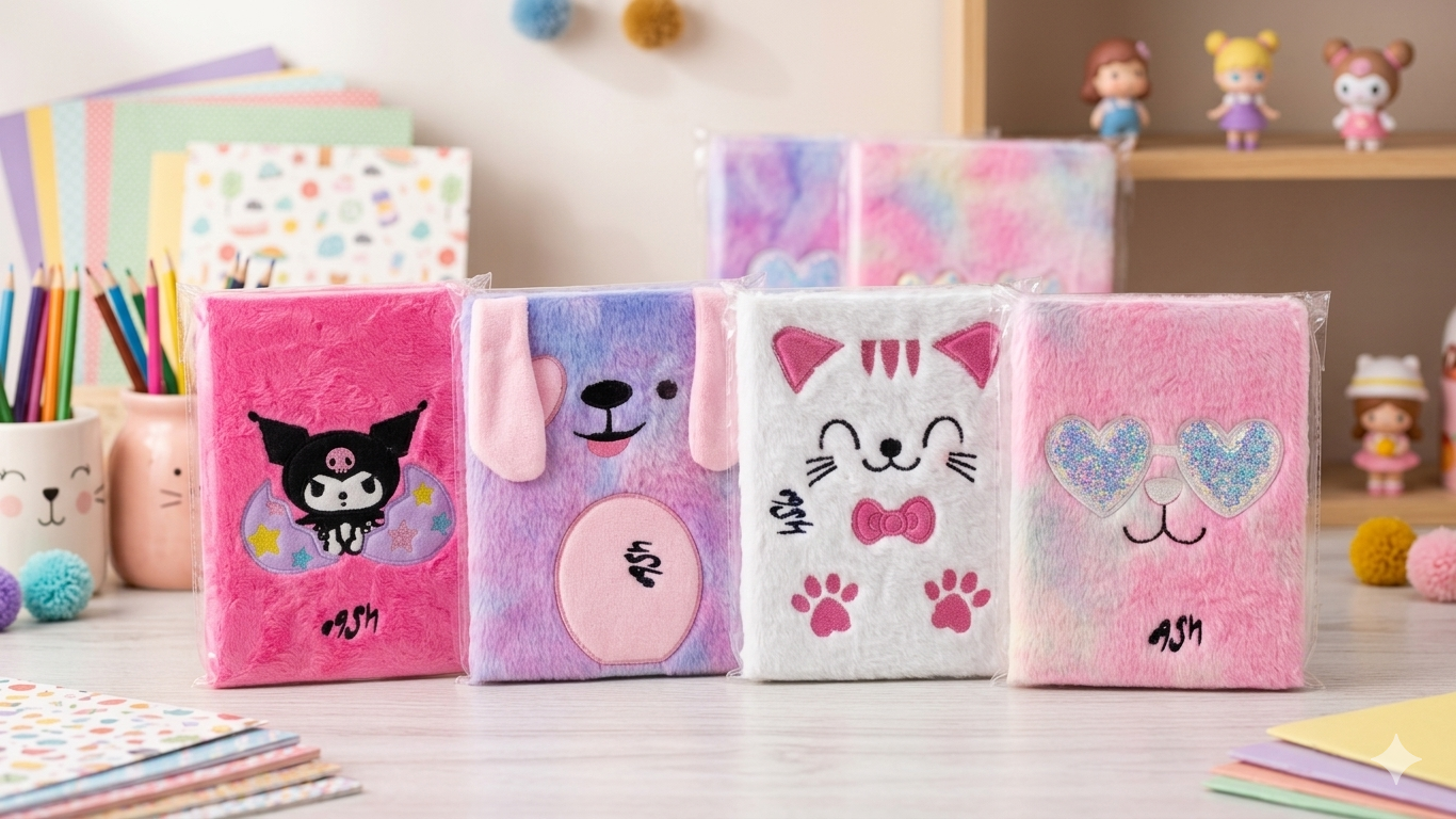 Ultra-Soft Plush Fur Kawaii Animal Notebook Collection
