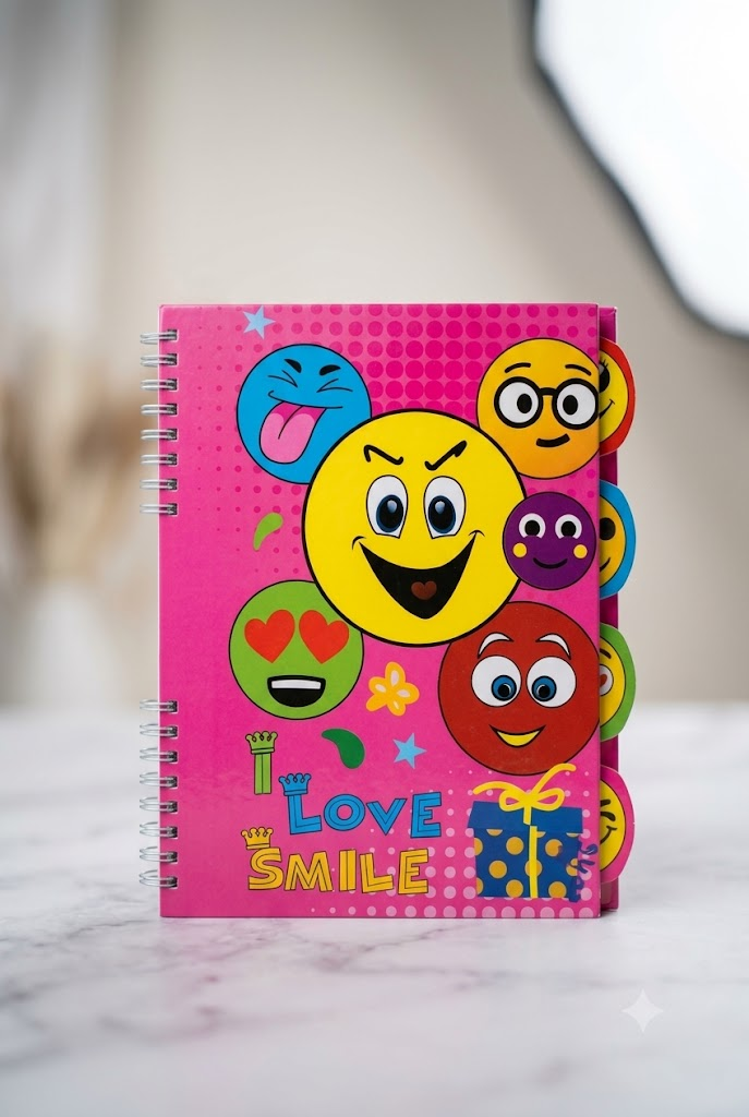 I Love Smile Emoji Spiral Notebook – Pink Smiley Face Diary for Kids