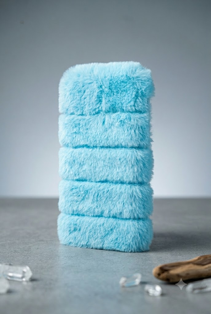 Fluffy Blue Pencil Pouch – Soft Fur Pencil Case for Girls