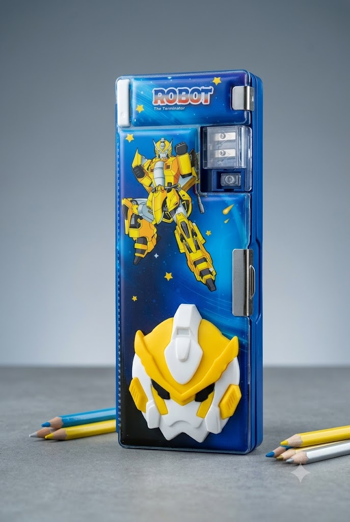 Robot Terminator Bumblebee 3D Pencil Box – Built-in Sharpener & Mirror