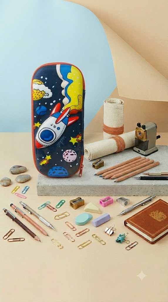 Space Rocket 3D Pencil Case – Hard Shell EVA Pouch for Kids