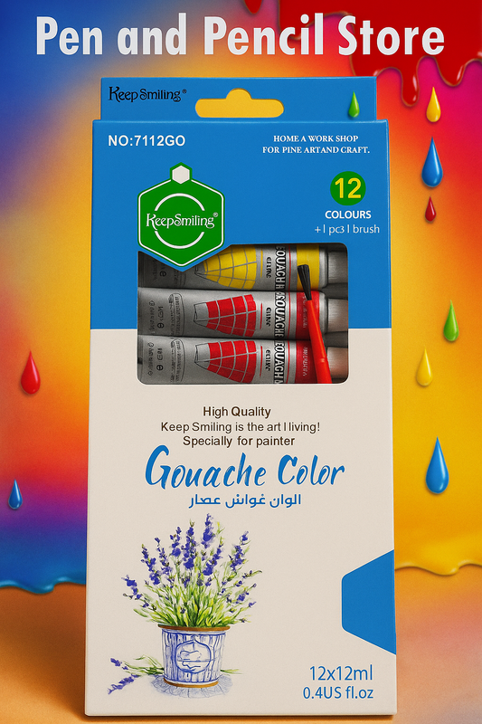 Keep Smiling Gouache Color Set – 12 Colors + Brush
