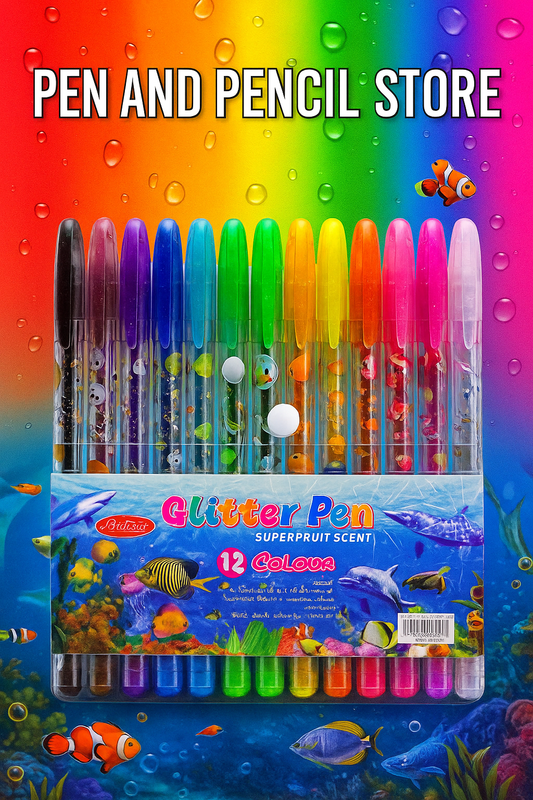 12 Colour Glitter Pen Set – Super Fruit Scent
