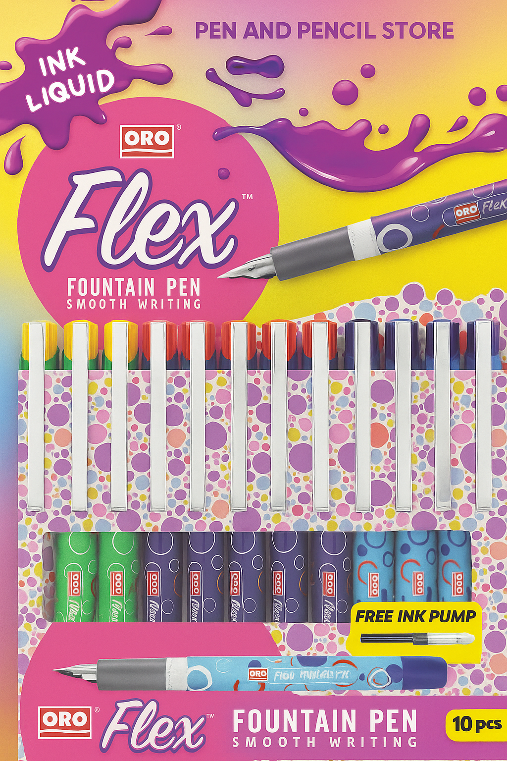 ORO Flex Fountain Pen Pack – Smooth Writing (10 Pieces)