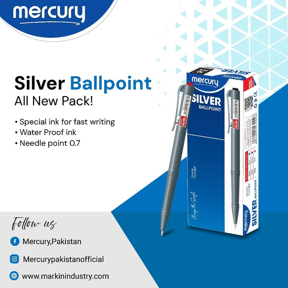 Mercury Silver Ballpoint Pen – Precision Writing with Premium Performance 1box 10pic