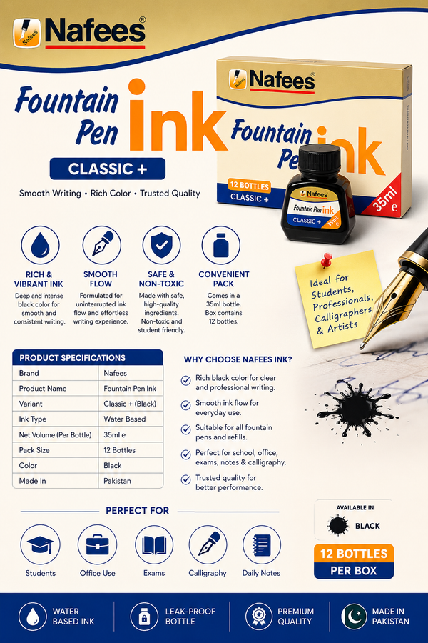 Nafees Fountain Pen Ink Classic+ (35ml) 1 box