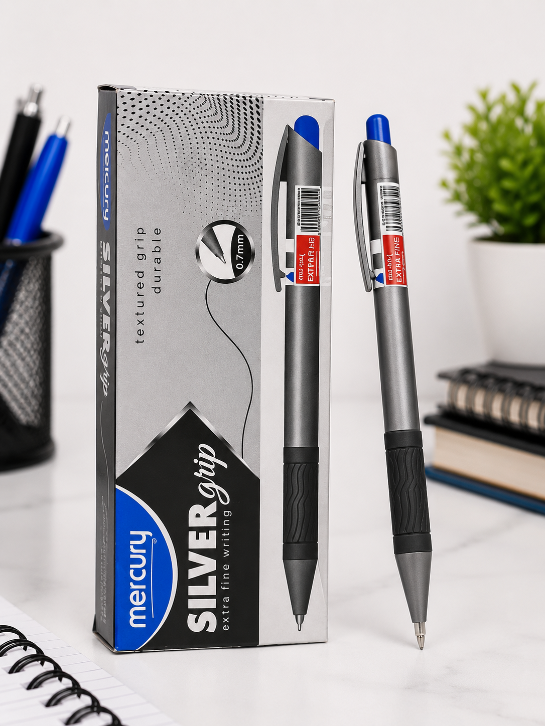 Mercury Silver Grip Ball Pen – Smooth & Comfortable Writing