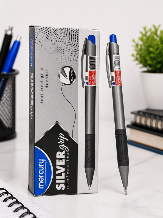 Mercury Silver Grip Ball Pen – Smooth & Comfortable Writing
