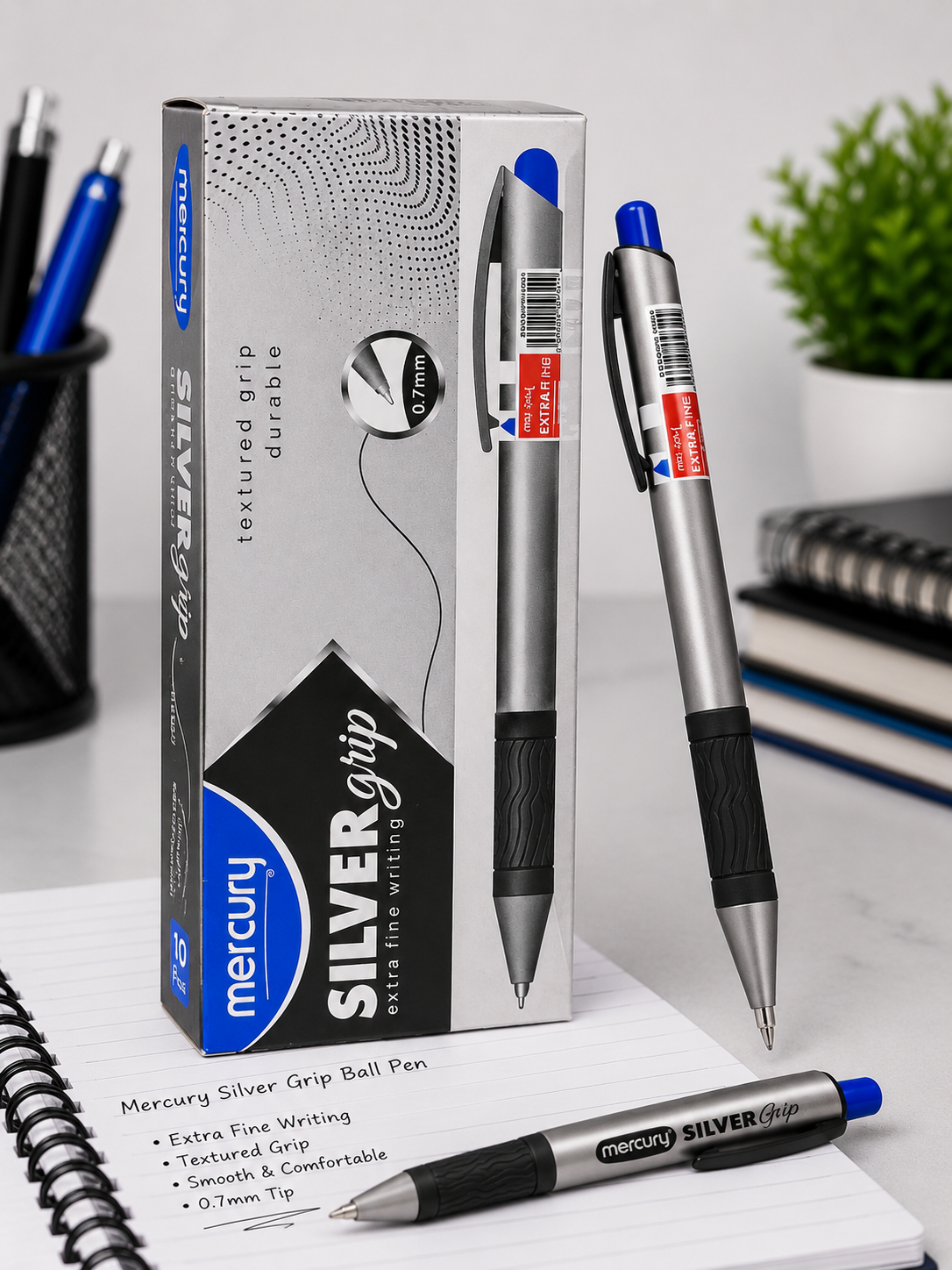 Mercury Silver Grip Ball Pen – Smooth & Comfortable Writing