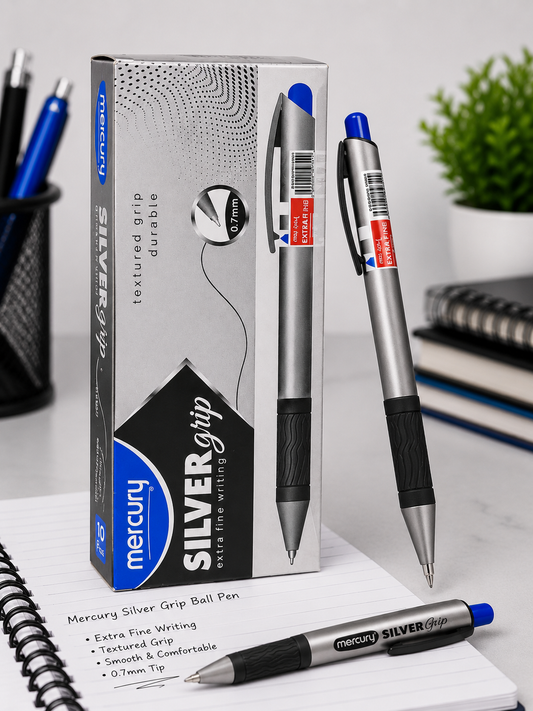 Mercury Silver Grip Ball Pen – Smooth & Comfortable Writing