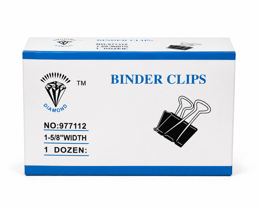 Diamond Binder Clips – Strong Paper Holding Clips (1-5/8" Width) 12p