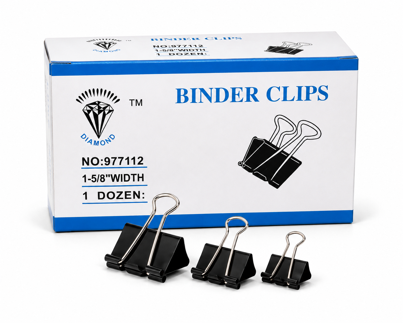 Diamond Binder Clips – Strong Paper Holding Clips (1-5/8" Width) 12p
