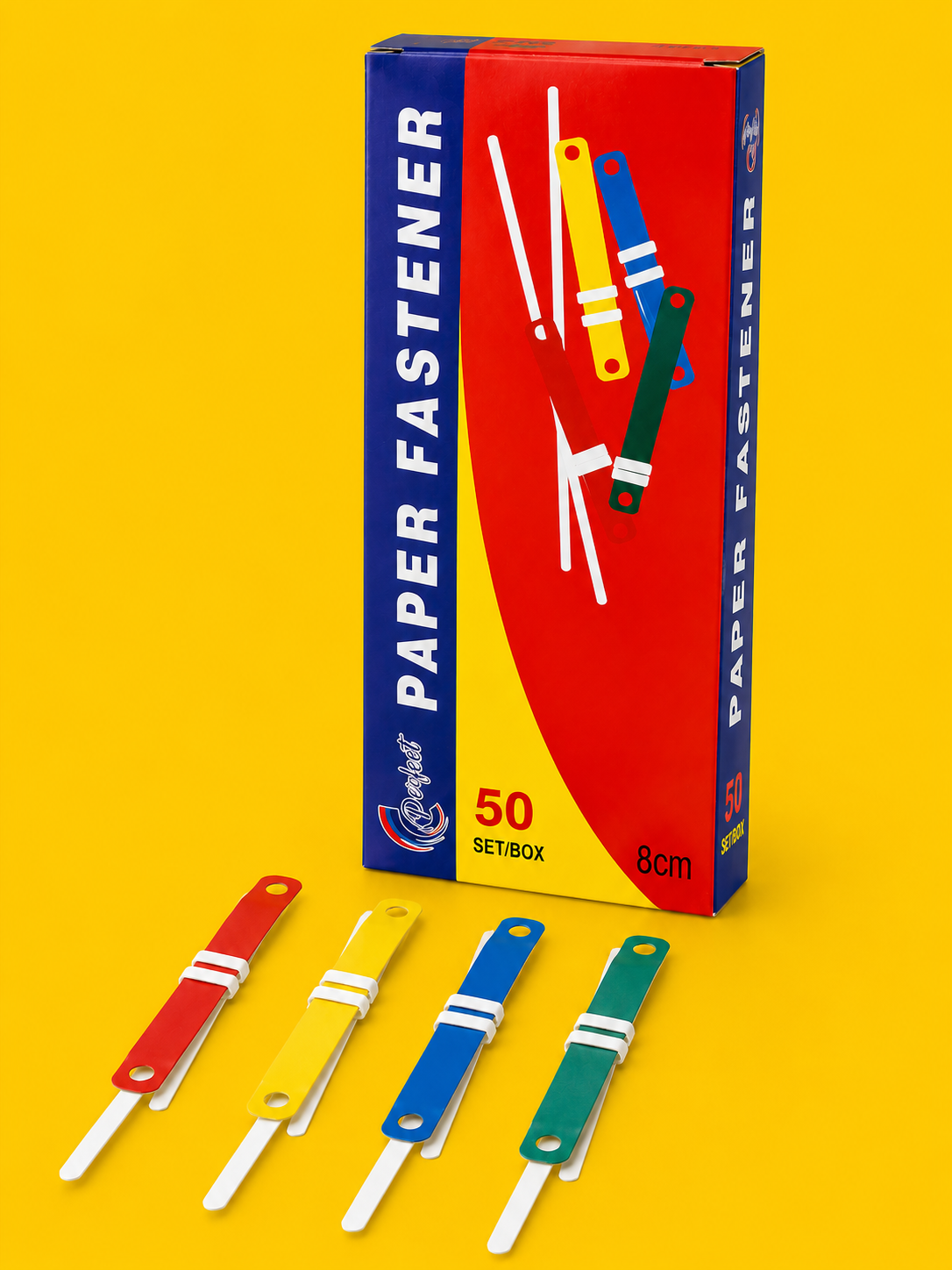 Paper Fasteners 8cm – Colorful File Fastener Clips (50 Sets/Box)