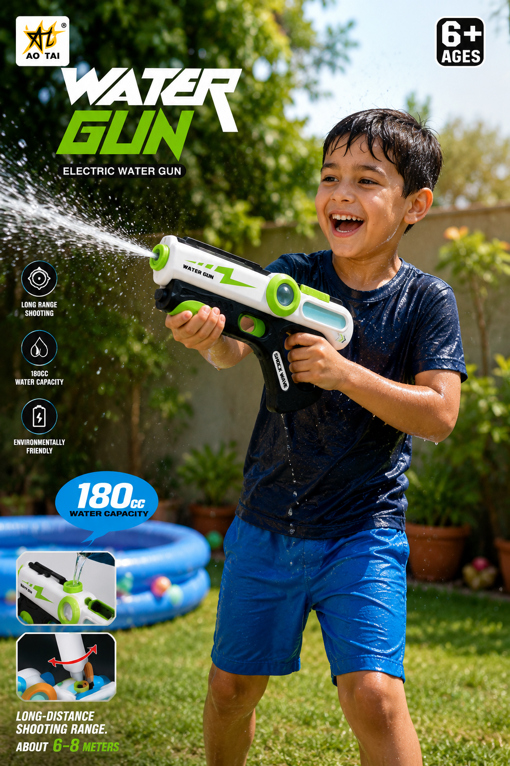 AO TAI Electric Water Gun - Kid Playing Outdoors