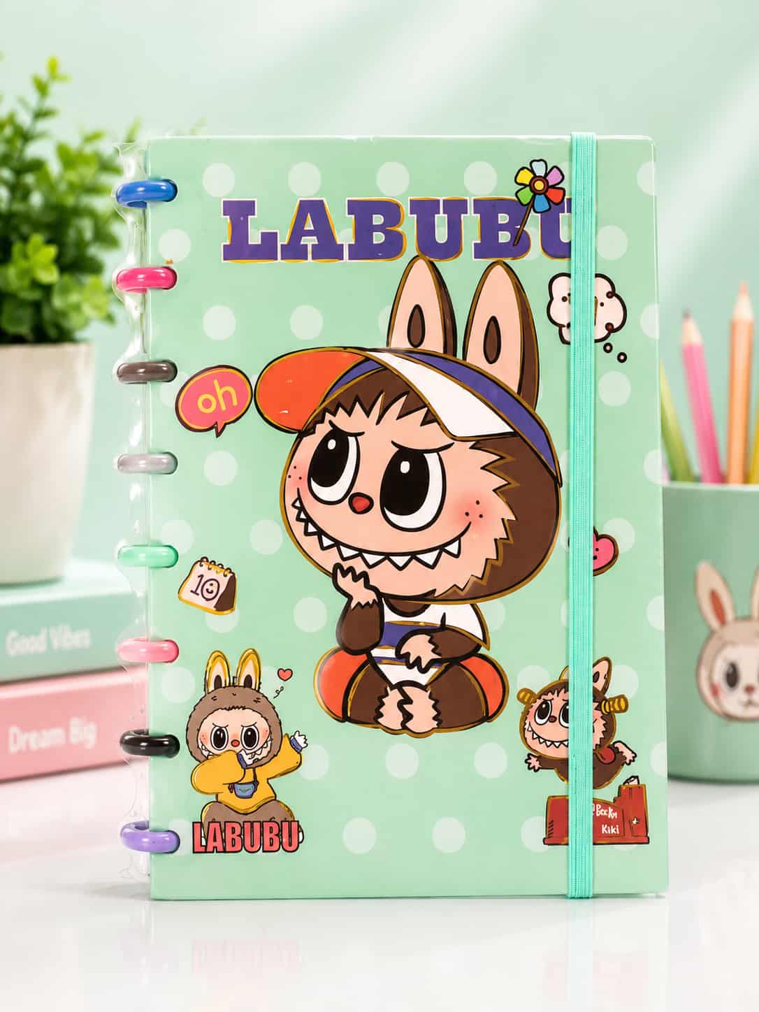 Kawaii Disc-Bound Notebook - Labubu Mint Green