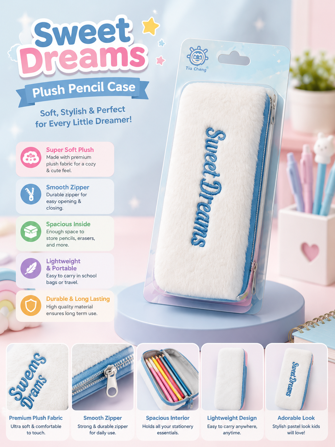 Sweet Dreams Plush Pencil Case – Soft, Stylish & Perfect for Every Little Dreamer