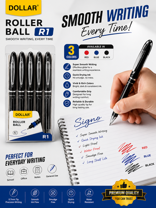 Dollar Roller Ball Pen R1 – 0.7mm Smooth Writing (Pack of 5)