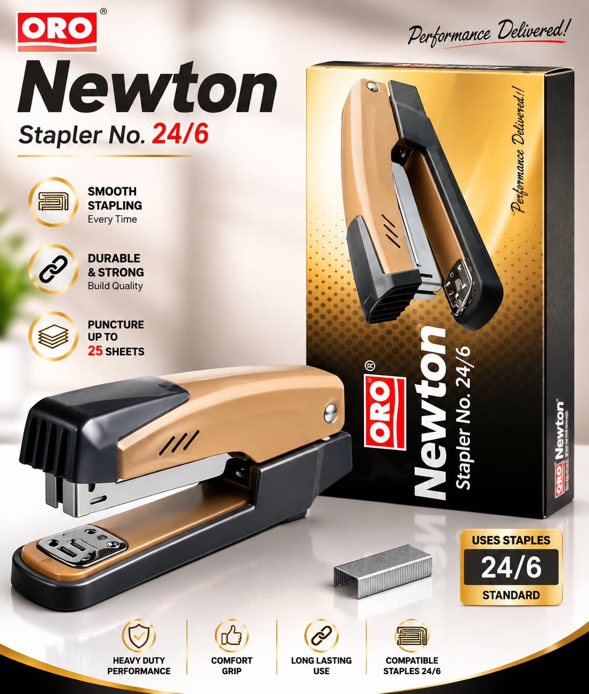 ORO Newton Stapler No. 24/6 Gold - Features