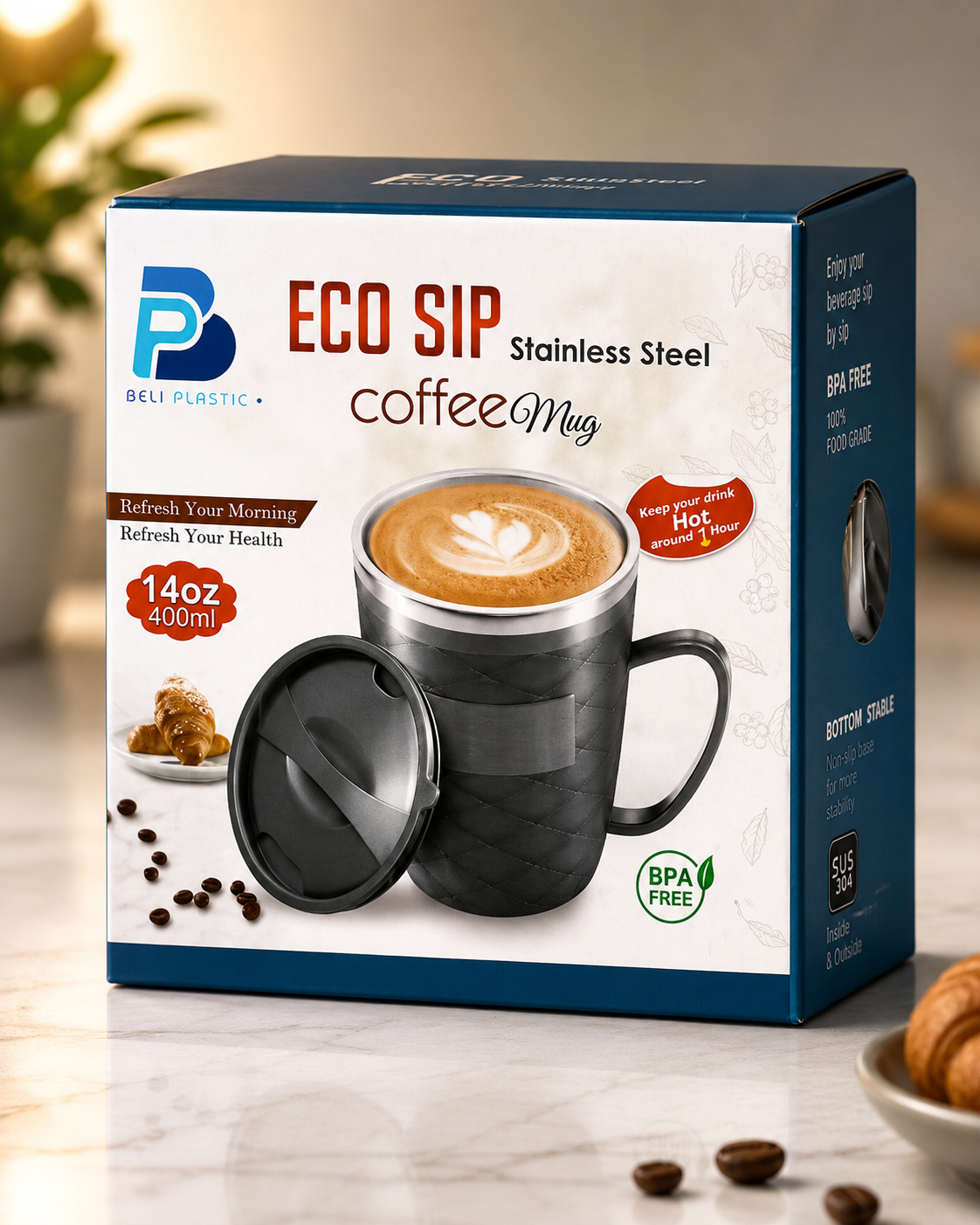 Beli Plastic Eco Sip Stainless Steel Coffee Mug 400ml Black