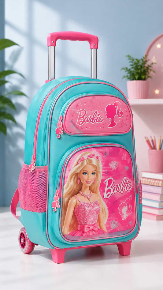 Barbie Trolley School Bag with Wheels - Pink & Teal