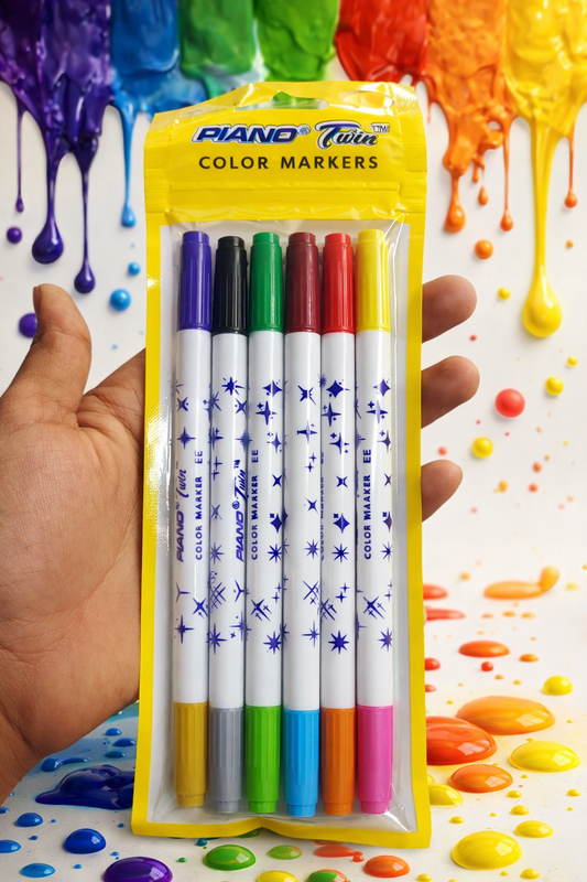 Piano Twin™ Color Markers – 6 Vibrant Shades Pack