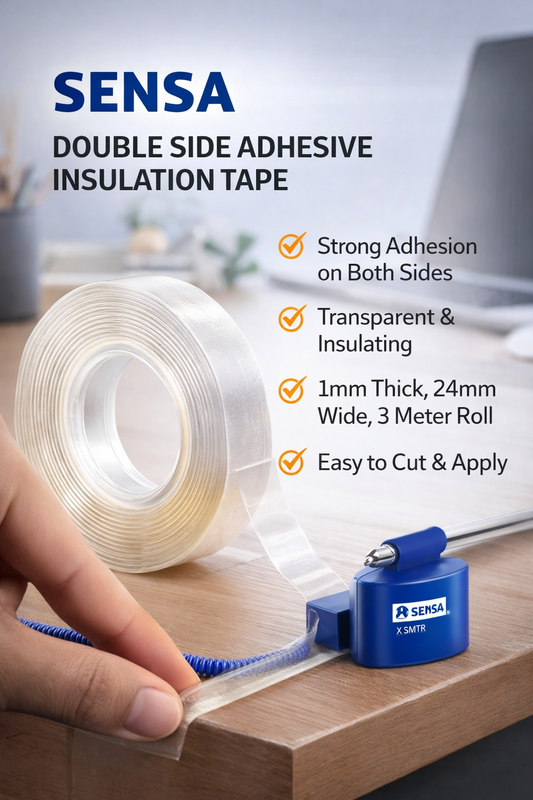 SENSA Double Side Adhesive Insulation Tape – Transparent, Reusable & Strong Grip (1mm x 24mm x 3m)