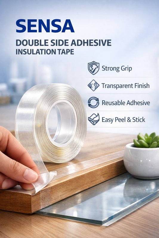 SENSA Double Side Adhesive Insulation Tape – Transparent, Reusable & Strong Grip (1mm x 24mm x 3m)