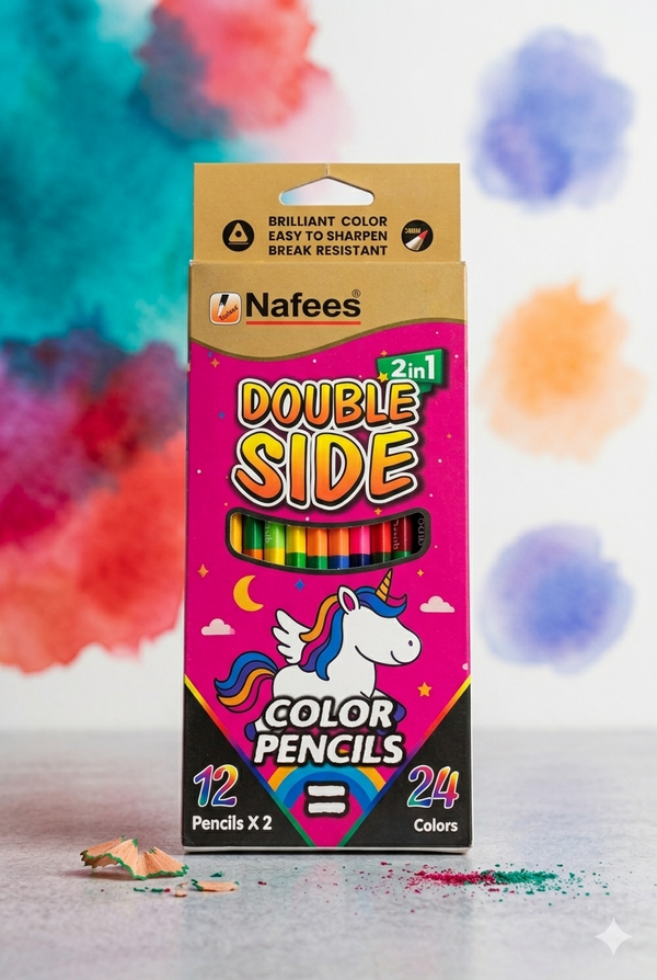 Nafees Double Side 2in1 Color Pencils - 12 Pencils = 24 Colors