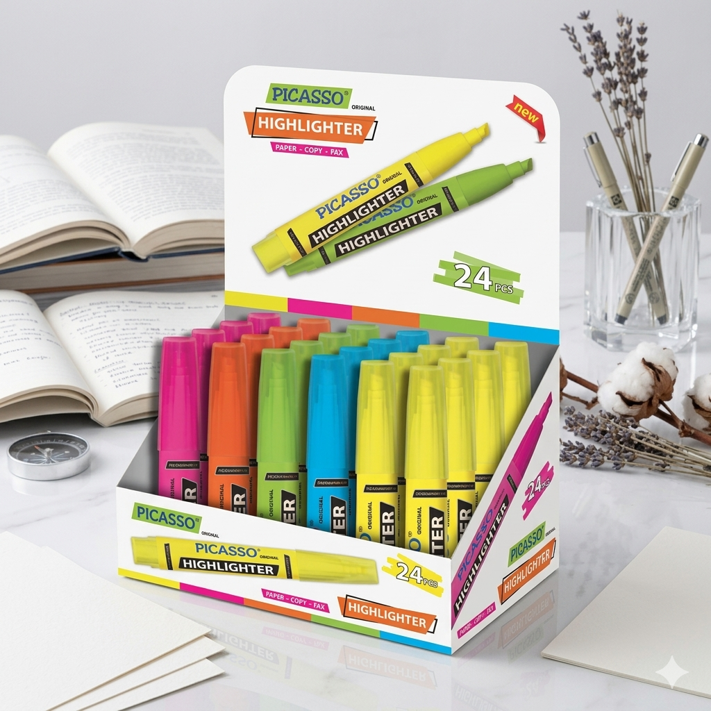 Picasso Original Fluorescent Highlighter - 24 Pcs Commercial Counter Display Box