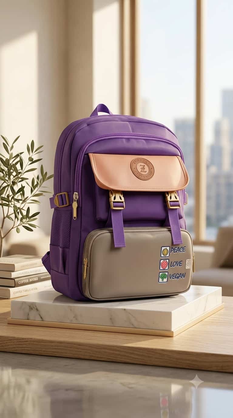 Peace Love Vegan Girls School Backpack - Purple