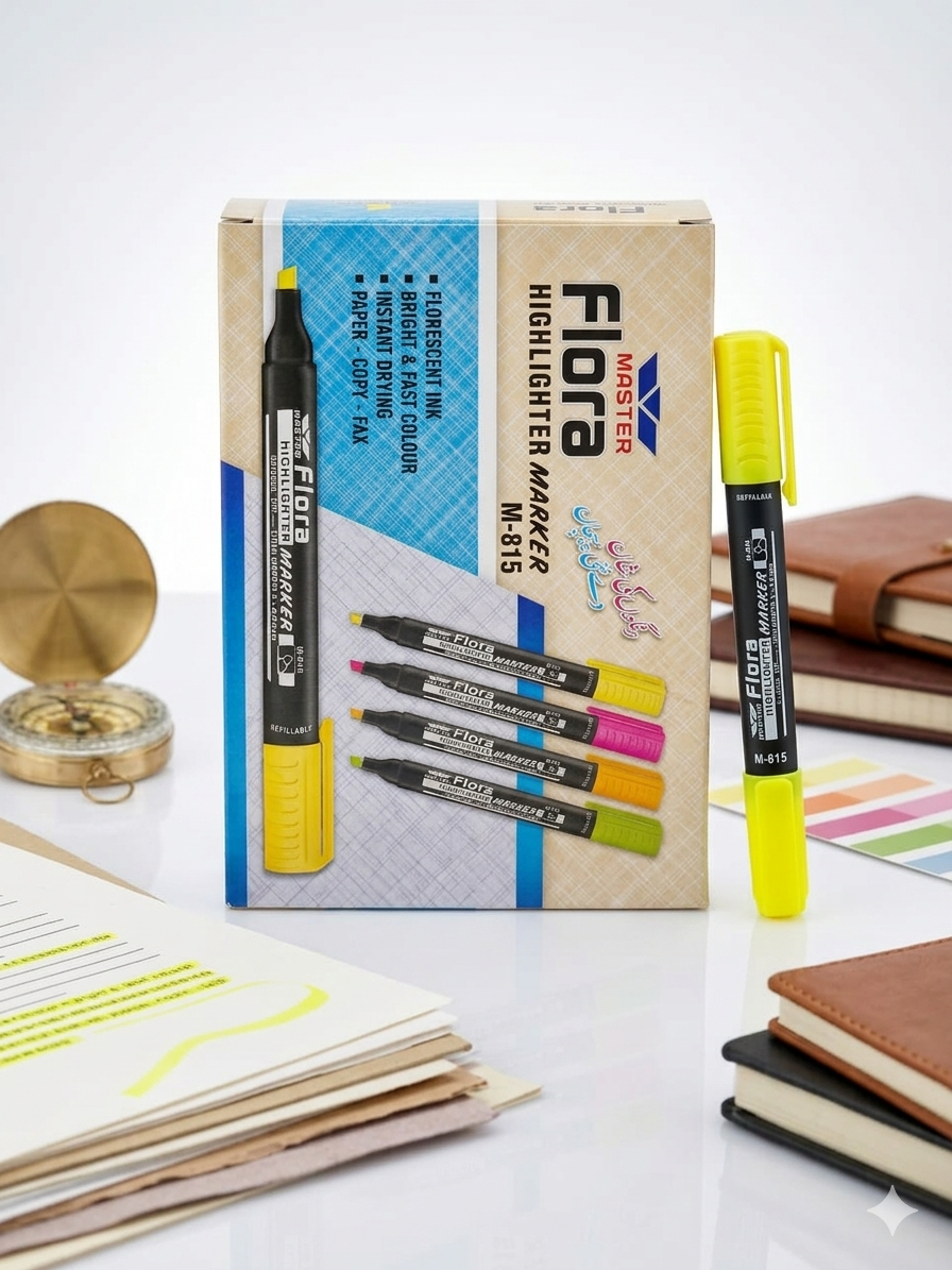 Master Flora M-815 Premium Refillable Fluorescent Highlighter Marker Set Box /12