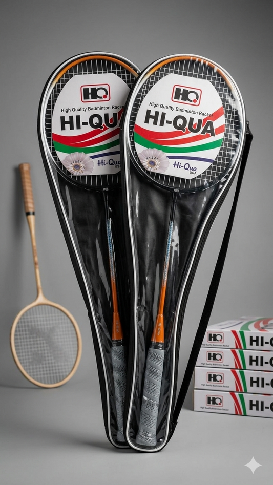 Hi-Qua Premium High-Quality Badminton Rackets (Twin Pack with Transparent Face Covers)