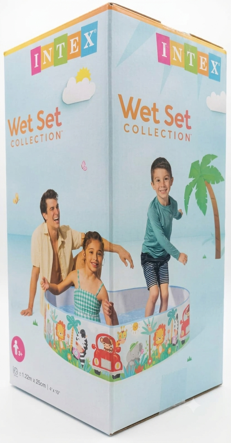 Intex Wet Set Snap Set pool box packaging with jungle animal design