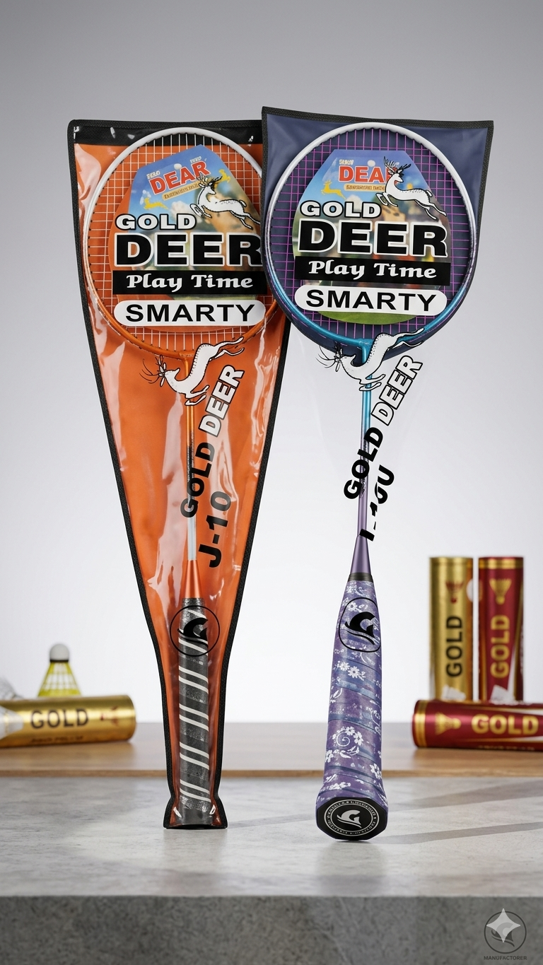 Gold Deer Smarty J-10 Premium Badminton Rackets (Twin Pack with Cover)