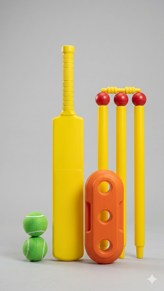 Kids Premium Plastic Cricket Bat & Wicket Full Set (Includes 2 Balls, Stumps, Bails & Base)