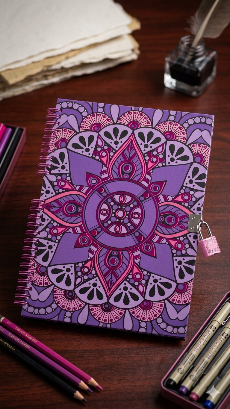 Premium Purple Mandala Secret Diary with Lock and Key