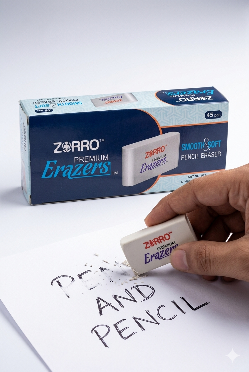Zorro Premium Erazers Smooth & Soft Pencil Eraser - Pack of 45 Pieces