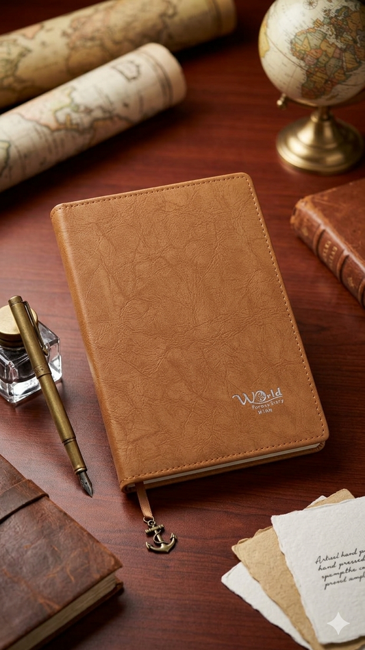 Premium Vintage Brown Leather Executive Journal - WORLD Forever Diary Large Size