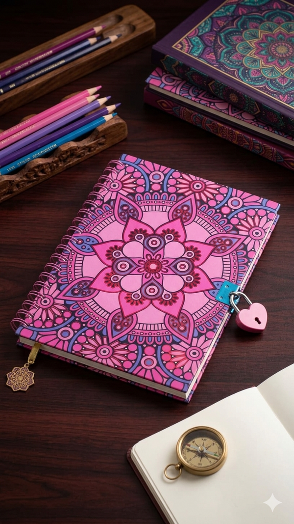 Premium Pink Mandala Secret Diary with Lock and Key