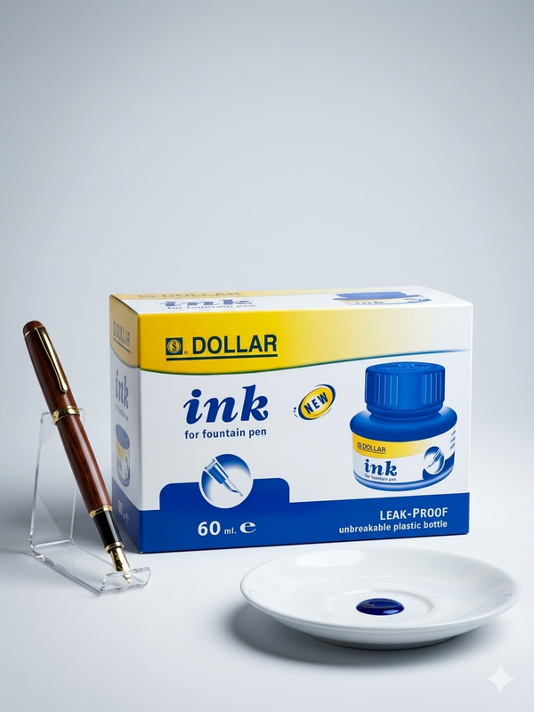 Dollar Fountain Pen Ink - 60ml Blue (Leek-Proof Plastic Bottle) 1 pice