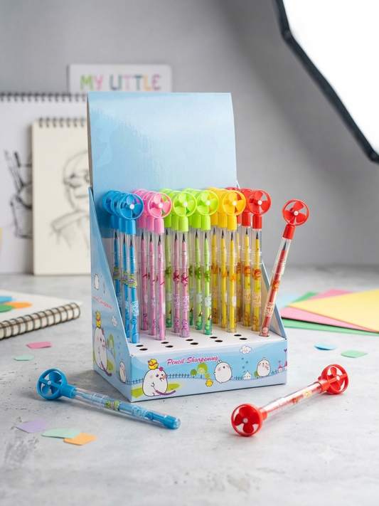 Fan Topper Novelty Pencil with Built-in Sharpener – Cute Kids Pencil 1 pencil