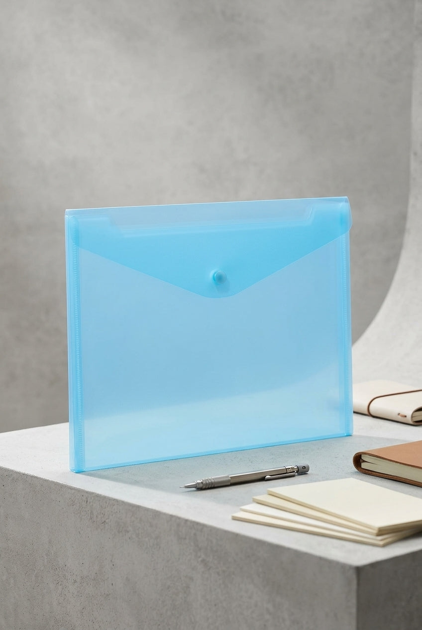 Transparent Snap Button Envelope Folder - Blue (A4)